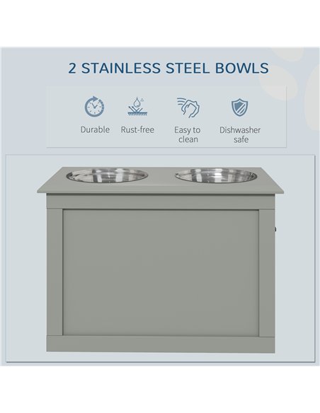 PawHut Raised Dog Bowls, with Storage, Two Stainless Steel Bowls, Elevated Base - Grey - pic 146418 | FastDaddyshop