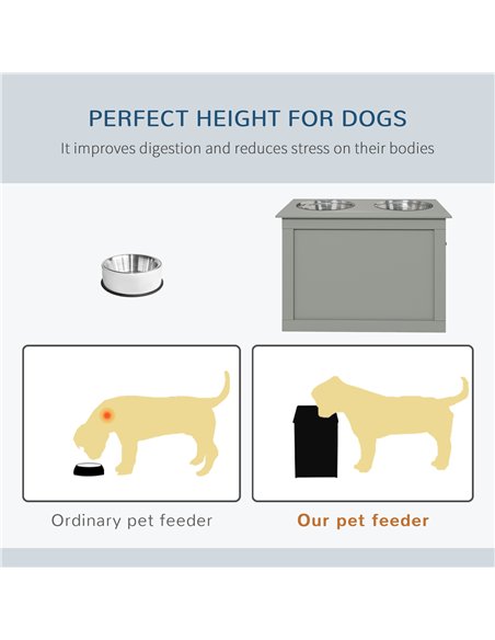 PawHut Raised Dog Bowls, with Storage, Two Stainless Steel Bowls, Elevated Base - Grey - pic 146419 | FastDaddyshop