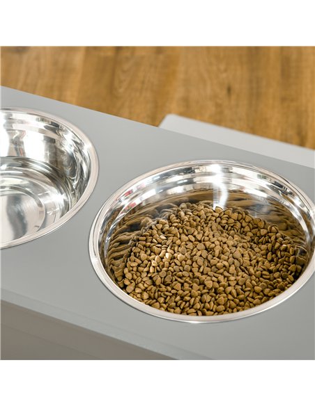 PawHut Raised Dog Bowls, with Storage, Two Stainless Steel Bowls, Elevated Base - Grey - pic 146422 | FastDaddyshop