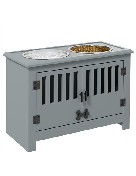 PawHut Raised Dog Bowls, Pet Feeding Station, with Storage, Food and Water Bowls, for Large Dogs - Grey - pic 146423 | FastDaddyshop