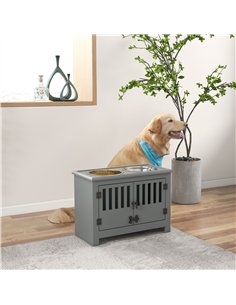 PawHut Raised Dog Bowls, Pet Feeding Station, with Storage, Food and Water Bowls, for Large Dogs - Grey 2