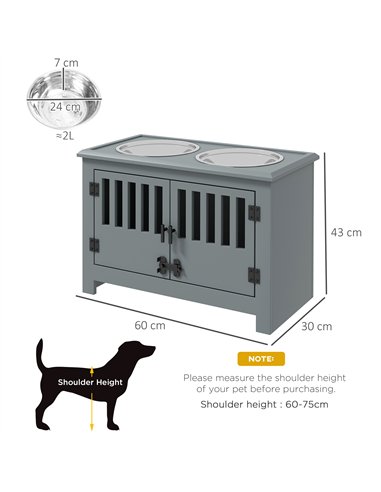 PawHut Raised Dog Bowls, Pet Feeding Station, with Storage, Food and Water Bowls, for Large Dogs - Grey