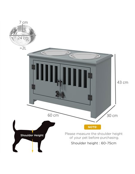PawHut Raised Dog Bowls, Pet Feeding Station, with Storage, Food and Water Bowls, for Large Dogs - Grey - pic 146425 | FastDaddyshop