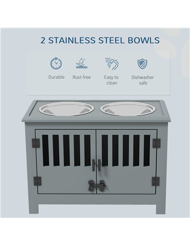 PawHut Raised Dog Bowls, Pet Feeding Station, with Storage, Food and Water Bowls, for Large Dogs - Grey