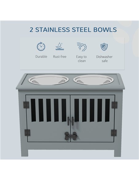 PawHut Raised Dog Bowls, Pet Feeding Station, with Storage, Food and Water Bowls, for Large Dogs - Grey - pic 146426 | FastDaddyshop