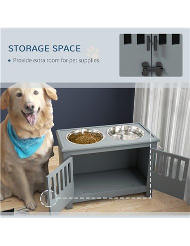 PawHut Raised Dog Bowls, Pet Feeding Station, with Storage, Food and Water Bowls, for Large Dogs - Grey