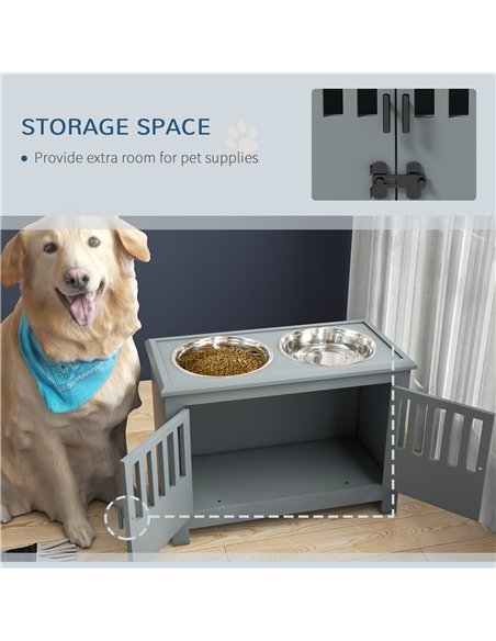 PawHut Raised Dog Bowls, Pet Feeding Station, with Storage, Food and Water Bowls, for Large Dogs - Grey - pic 146427 | FastDaddyshop