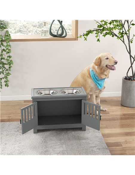 PawHut Raised Dog Bowls, Pet Feeding Station, with Storage, Food and Water Bowls, for Large Dogs - Grey - pic 146430 | FastDaddyshop