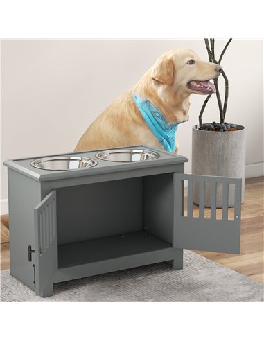 PawHut Raised Dog Bowls, Pet Feeding Station, with Storage, Food and Water Bowls, for Large Dogs - Grey