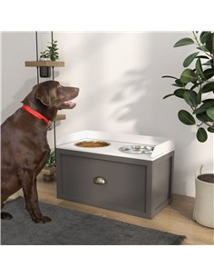 PawHut Stainless Steel Raised Dog Bowls, with 21L Storage Drawer for Large Dogs - Grey 2