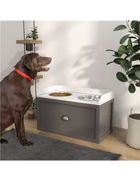 PawHut Stainless Steel Raised Dog Bowls, with 21L Storage Drawer for Large Dogs - Grey - pic 146433 | FastDaddyshop