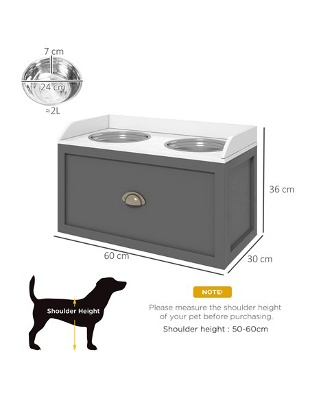 PawHut Stainless Steel Raised Dog Bowls, with 21L Storage Drawer for Large Dogs - Grey - pic 146434 | FastDaddyshop