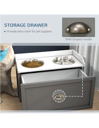 PawHut Stainless Steel Raised Dog Bowls, with 21L Storage Drawer for Large Dogs - Grey