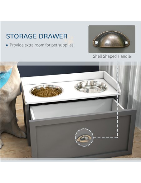 PawHut Stainless Steel Raised Dog Bowls, with 21L Storage Drawer for Large Dogs - Grey - pic 146436 | FastDaddyshop