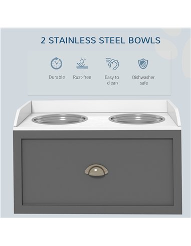 PawHut Stainless Steel Raised Dog Bowls, with 21L Storage Drawer for Large Dogs - Grey