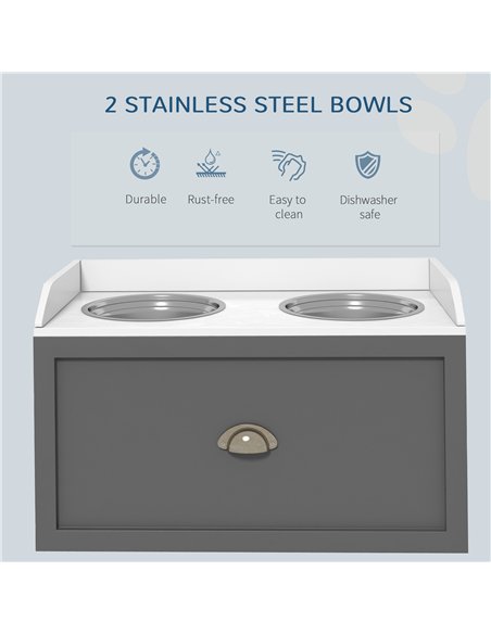 PawHut Stainless Steel Raised Dog Bowls, with 21L Storage Drawer for Large Dogs - Grey - pic 146437 | FastDaddyshop