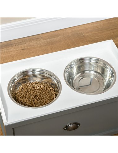 PawHut Stainless Steel Raised Dog Bowls, with 21L Storage Drawer for Large Dogs - Grey