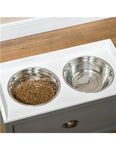 PawHut Stainless Steel Raised Dog Bowls, with 21L Storage Drawer for Large Dogs - Grey - pic 146439 | FastDaddyshop
