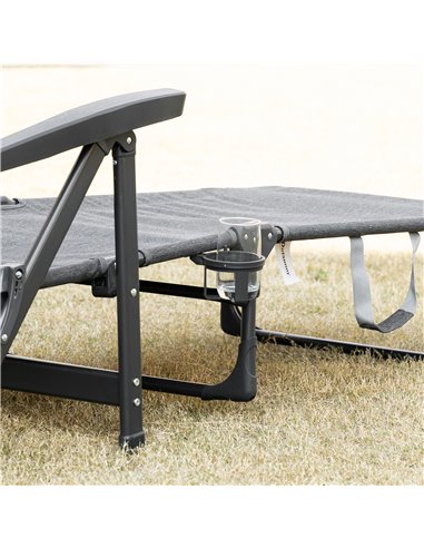 Outsunny Folding Sun Lounger, Mesh Fabric Chaise Lounge Chair, 7-Reclining Position Sleeping Bed w/ Pillow & Cup Holder for Deck
