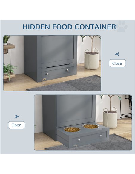 PawHut Pet Feeder Station, Dog, Cat Storage Container, with Raised Bowls, Hanger, Cabinet - Grey - pic 146446 | FastDaddyshop