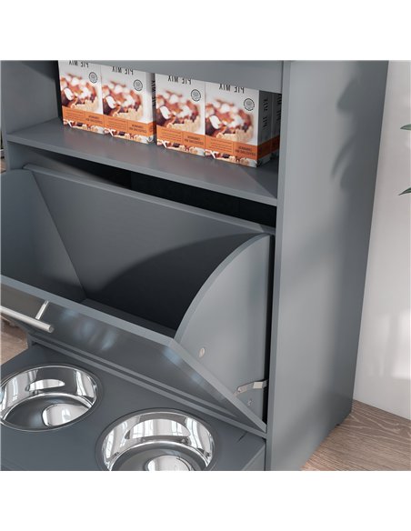 PawHut Pet Feeder Station, Dog, Cat Storage Container, with Raised Bowls, Hanger, Cabinet - Grey - pic 146448 | FastDaddyshop