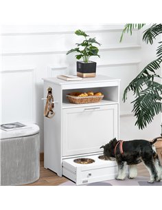 PawHut Pet Feeder Station, Dog, Cat Storage Container, with Raised Bowls, Hanger, Cabinet - White 2