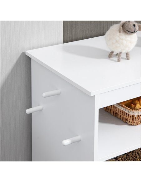 PawHut Pet Feeder Station, Dog, Cat Storage Container, with Raised Bowls, Hanger, Cabinet - White - pic 146457 | FastDaddyshop