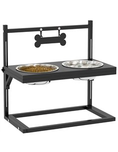 PawHut Dog Bowls with Stand, Adjustable Height Elevated Dog Bows for Small Medium Large Dogs - Black