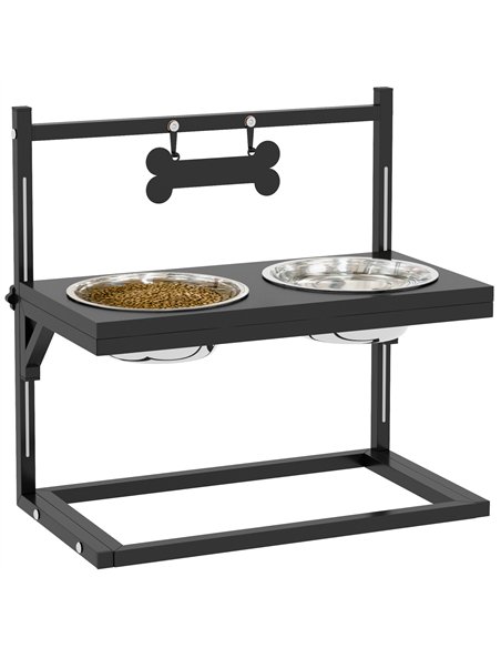 PawHut Dog Bowls with Stand, Adjustable Height Elevated Dog Bows for Small Medium Large Dogs - Black - pic 146459 | FastDaddyshop