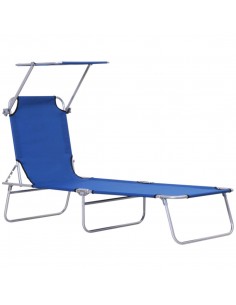 Outsunny Reclining Chair, Folding Sun Lounger with Sun Shade Awning, Blue