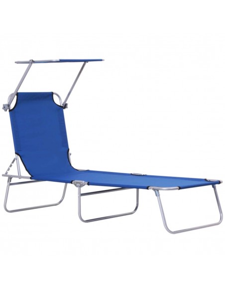 Outsunny Reclining Chair, Folding Sun Lounger with Sun Shade Awning, Blue - pic 14646 | FastDaddyshop