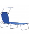 Outsunny Reclining Chair, Folding Sun Lounger with Sun Shade Awning, Blue