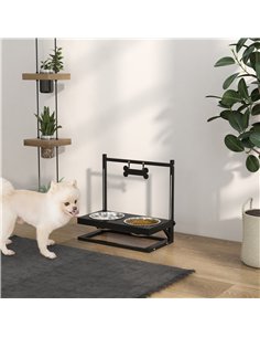 PawHut Dog Bowls with Stand, Adjustable Height Elevated Dog Bows for Small Medium Large Dogs - Black 2