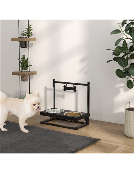 PawHut Dog Bowls with Stand, Adjustable Height Elevated Dog Bows for Small Medium Large Dogs - Black - pic 146460 | FastDaddyshop