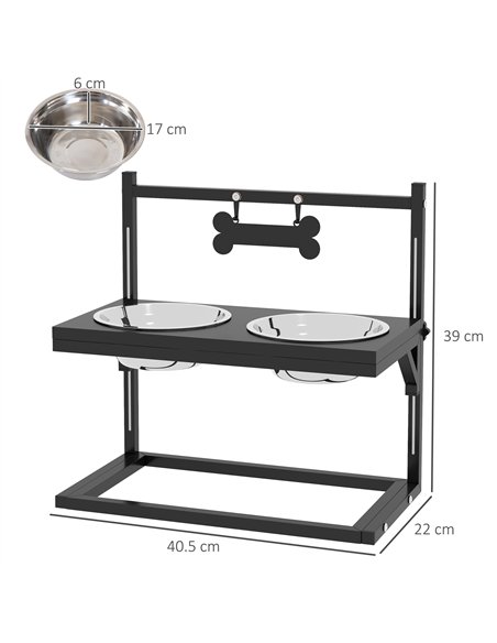 PawHut Dog Bowls with Stand, Adjustable Height Elevated Dog Bows for Small Medium Large Dogs - Black - pic 146461 | FastDaddyshop