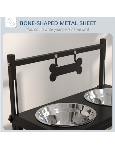 PawHut Dog Bowls with Stand, Adjustable Height Elevated Dog Bows for Small Medium Large Dogs - Black