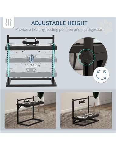 PawHut Dog Bowls with Stand, Adjustable Height Elevated Dog Bows for Small Medium Large Dogs - Black