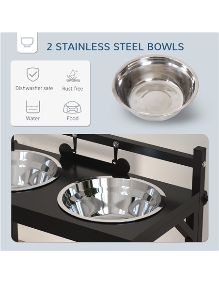 PawHut Dog Bowls with Stand, Adjustable Height Elevated Dog Bows for Small Medium Large Dogs - Black - pic 146464 | FastDaddyshop