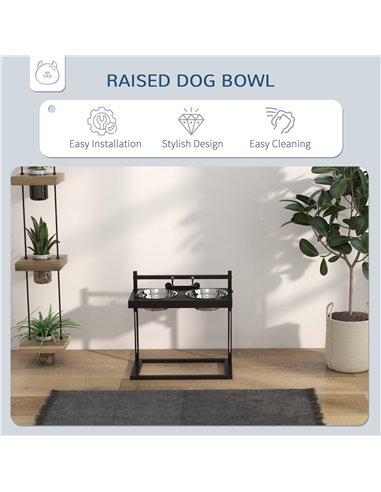 PawHut Dog Bowls with Stand, Adjustable Height Elevated Dog Bows for Small Medium Large Dogs - Black