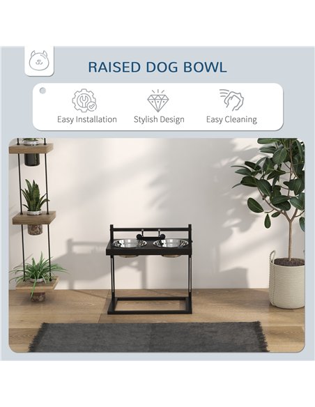 PawHut Dog Bowls with Stand, Adjustable Height Elevated Dog Bows for Small Medium Large Dogs - Black - pic 146465 | FastDaddyshop