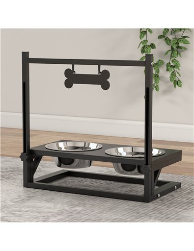 PawHut Dog Bowls with Stand, Adjustable Height Elevated Dog Bows for Small Medium Large Dogs - Black