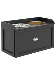 PawHut Stainless Steel Raised Dog Bowls, with 21L Storage Drawer for Large Dogs and Cats - Black