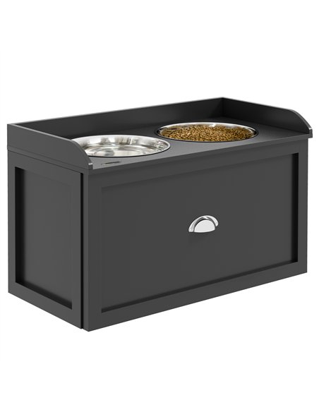 PawHut Stainless Steel Raised Dog Bowls, with 21L Storage Drawer for Large Dogs and Cats - Black - pic 146468 | FastDaddyshop