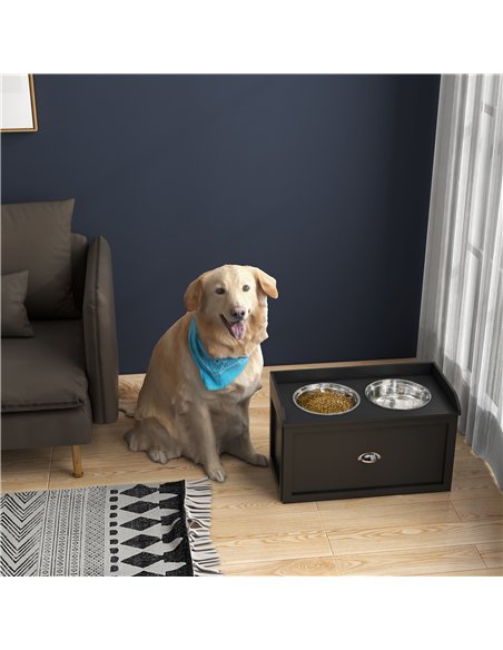 PawHut Stainless Steel Raised Dog Bowls, with 21L Storage Drawer for Large Dogs and Cats - Black - pic 146469 | FastDaddyshop