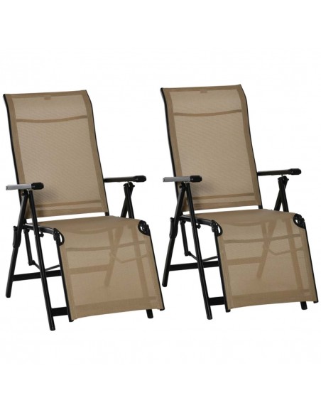 Outsunny Set of 2 Outdoor Sun Lounger with 10 Back and Leg Positions, Beige - pic 14647 | FastDaddyshop