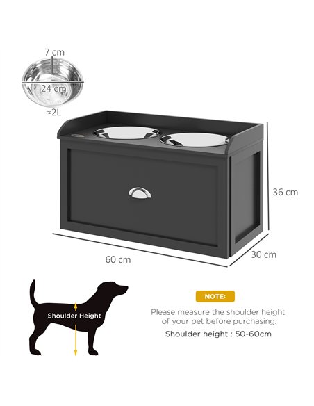 PawHut Stainless Steel Raised Dog Bowls, with 21L Storage Drawer for Large Dogs and Cats - Black - pic 146470 | FastDaddyshop