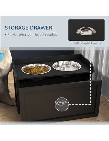 PawHut Stainless Steel Raised Dog Bowls, with 21L Storage Drawer for Large Dogs and Cats - Black