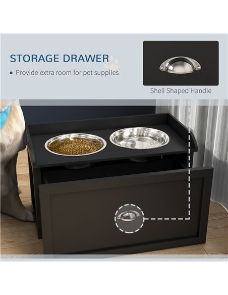 PawHut Stainless Steel Raised Dog Bowls, with 21L Storage Drawer for Large Dogs and Cats - Black - pic 146472 | FastDaddyshop