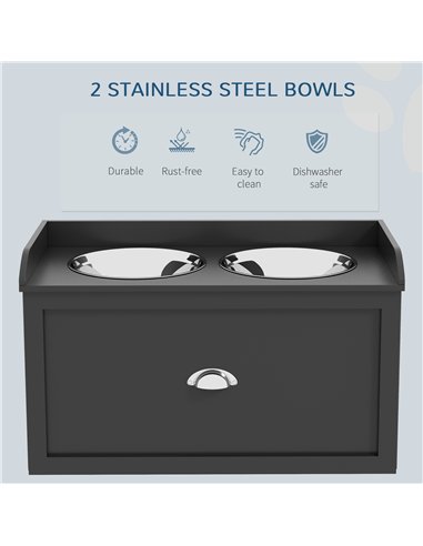 PawHut Stainless Steel Raised Dog Bowls, with 21L Storage Drawer for Large Dogs and Cats - Black