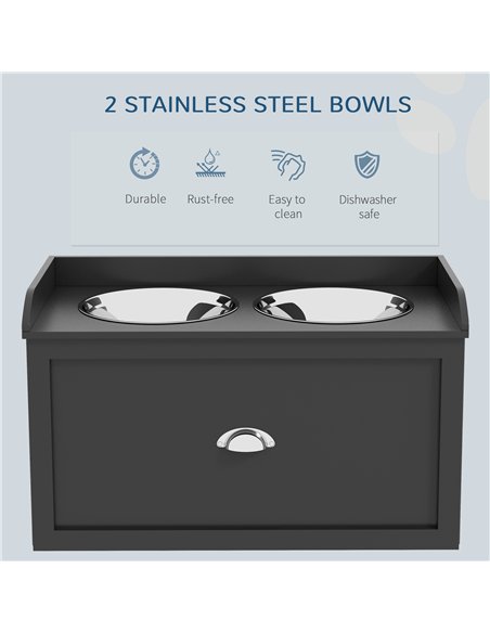 PawHut Stainless Steel Raised Dog Bowls, with 21L Storage Drawer for Large Dogs and Cats - Black - pic 146473 | FastDaddyshop